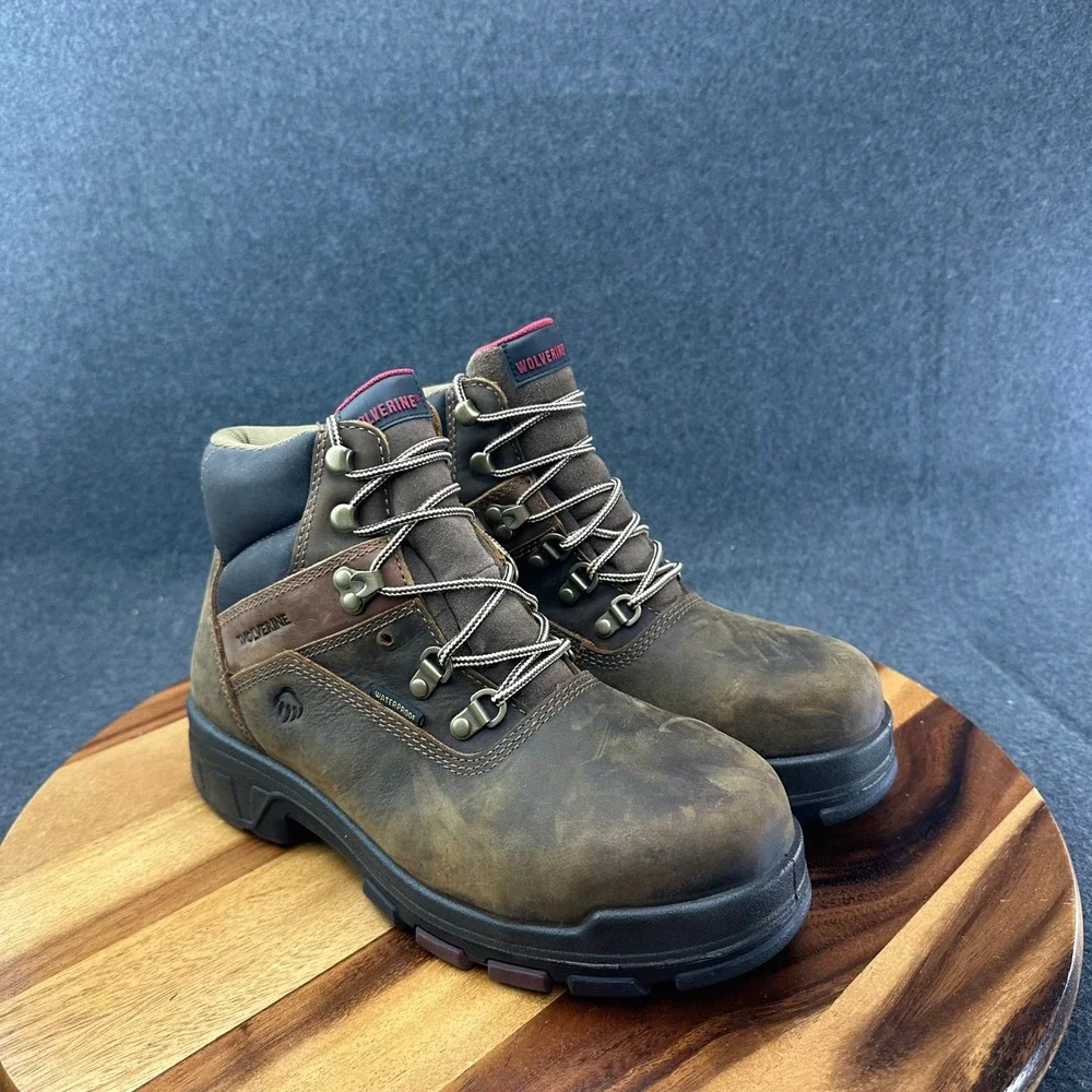 Wolverine Boots Mens Size 7M Caborn Steel Toe Work Dark Brown Ankle Waterproof